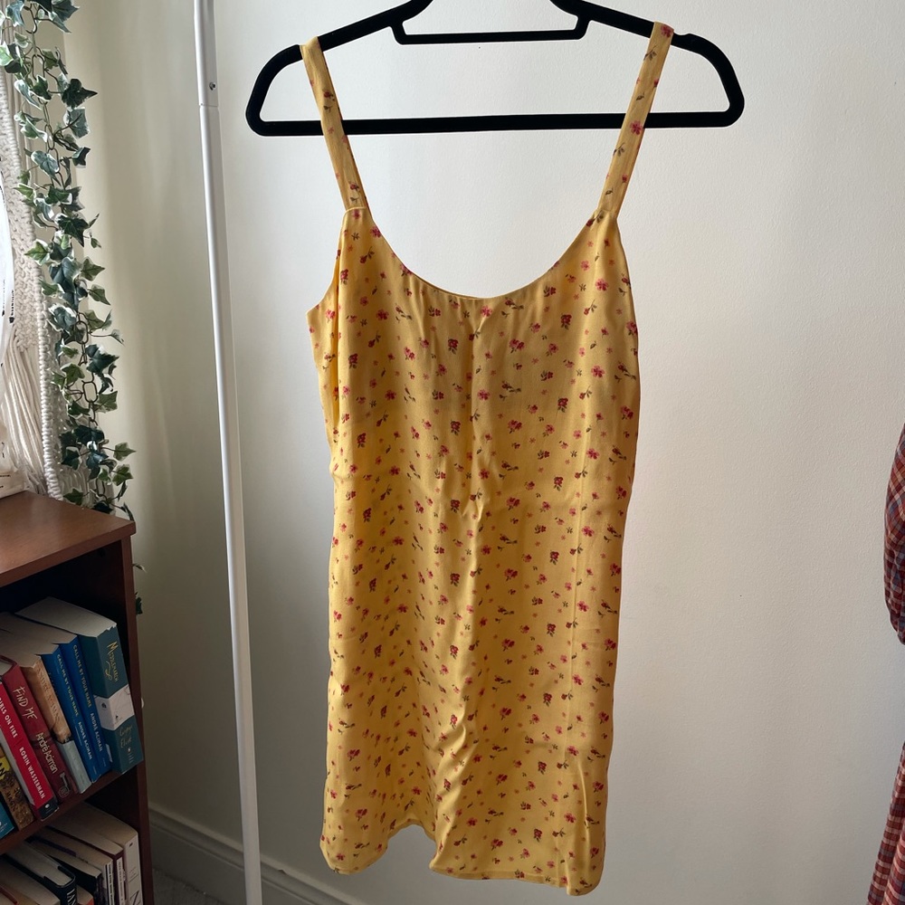 Reformation floral yellow strapless mini dress 4